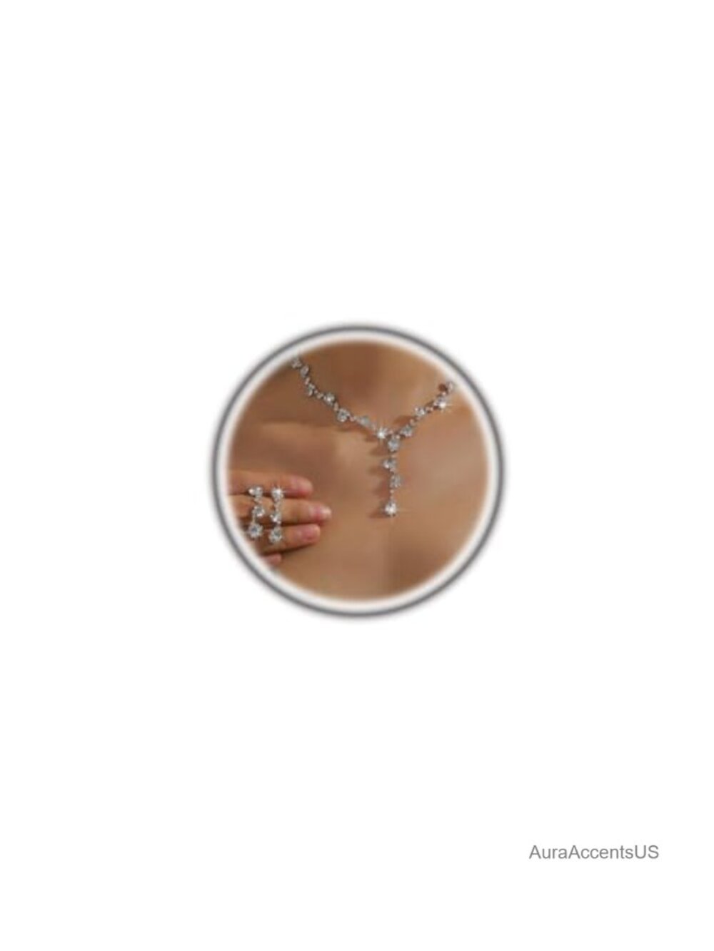 Silver Rhinestone Choker Necklace & CZ Drop Earring Jewelry Set Bridal Prom